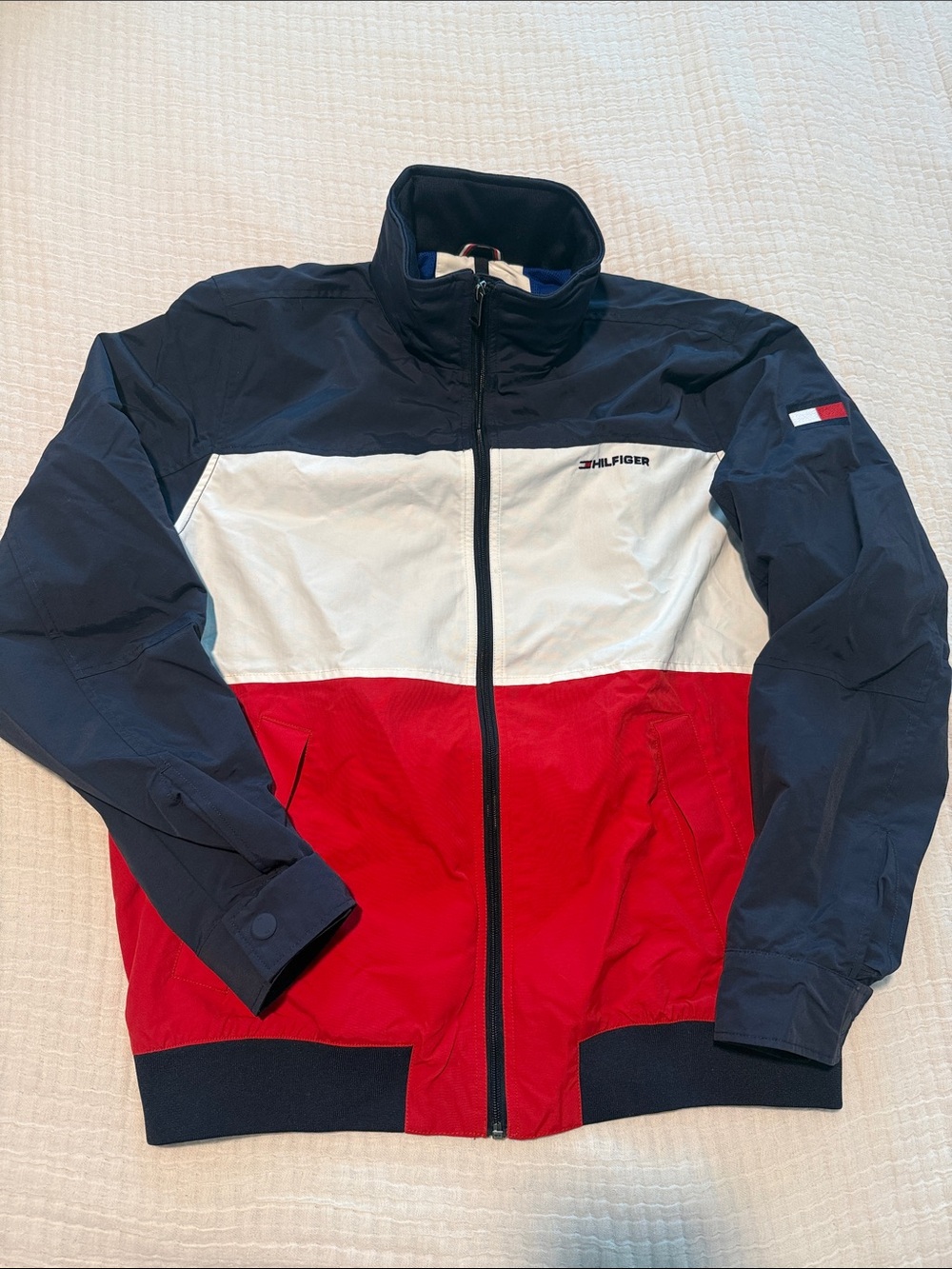 Tommy Hilfiger Navy White Red Colorblock Windbreaker Jacket